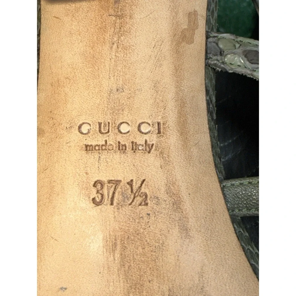 Gucci Vintage Green Snakeskin Suede Python Ankle Strap Heel‎ Size 7.5 US/EU 37.5 - Picture 14 of 16